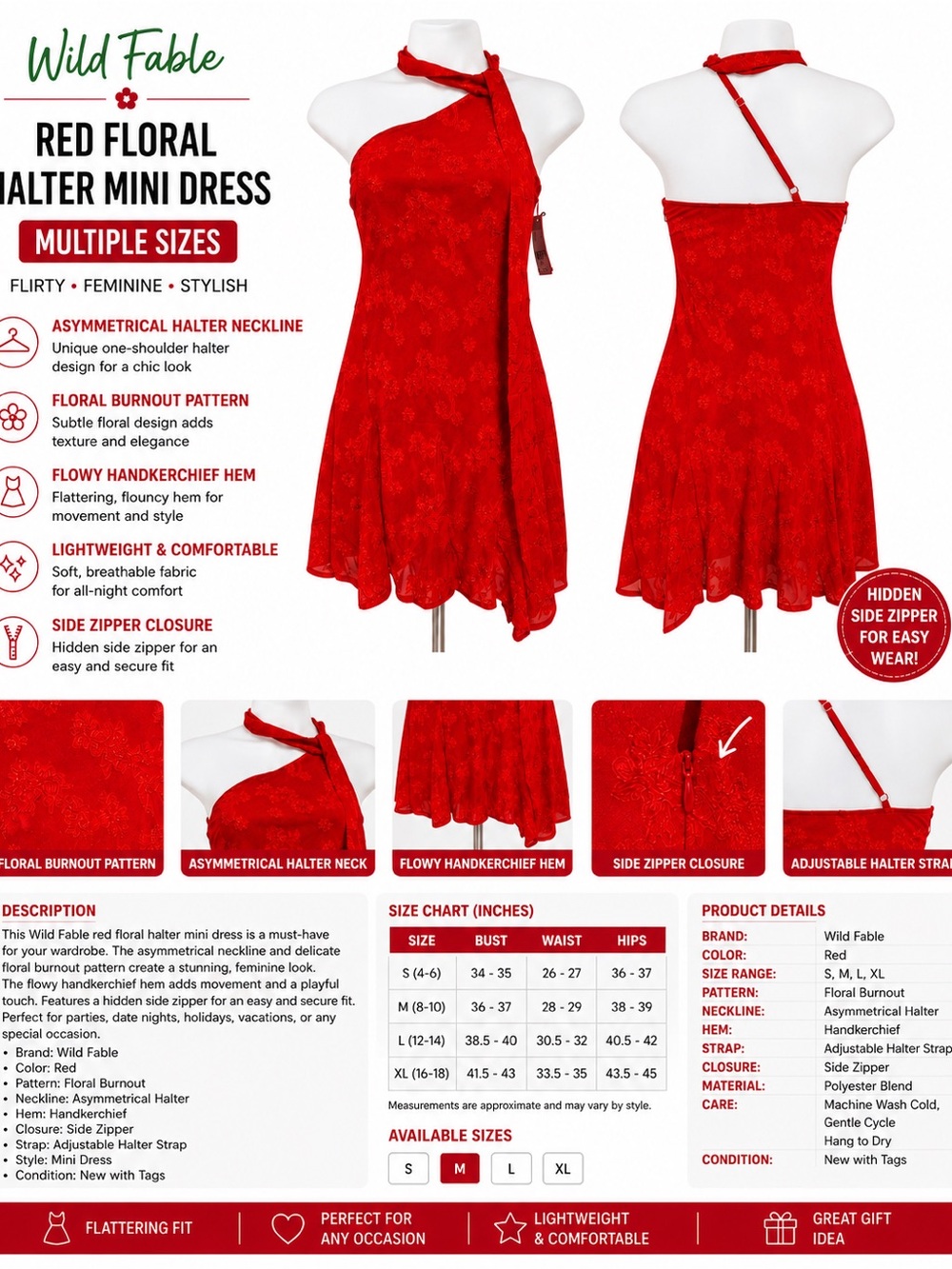 wild fable red asymmetric halter mini dress